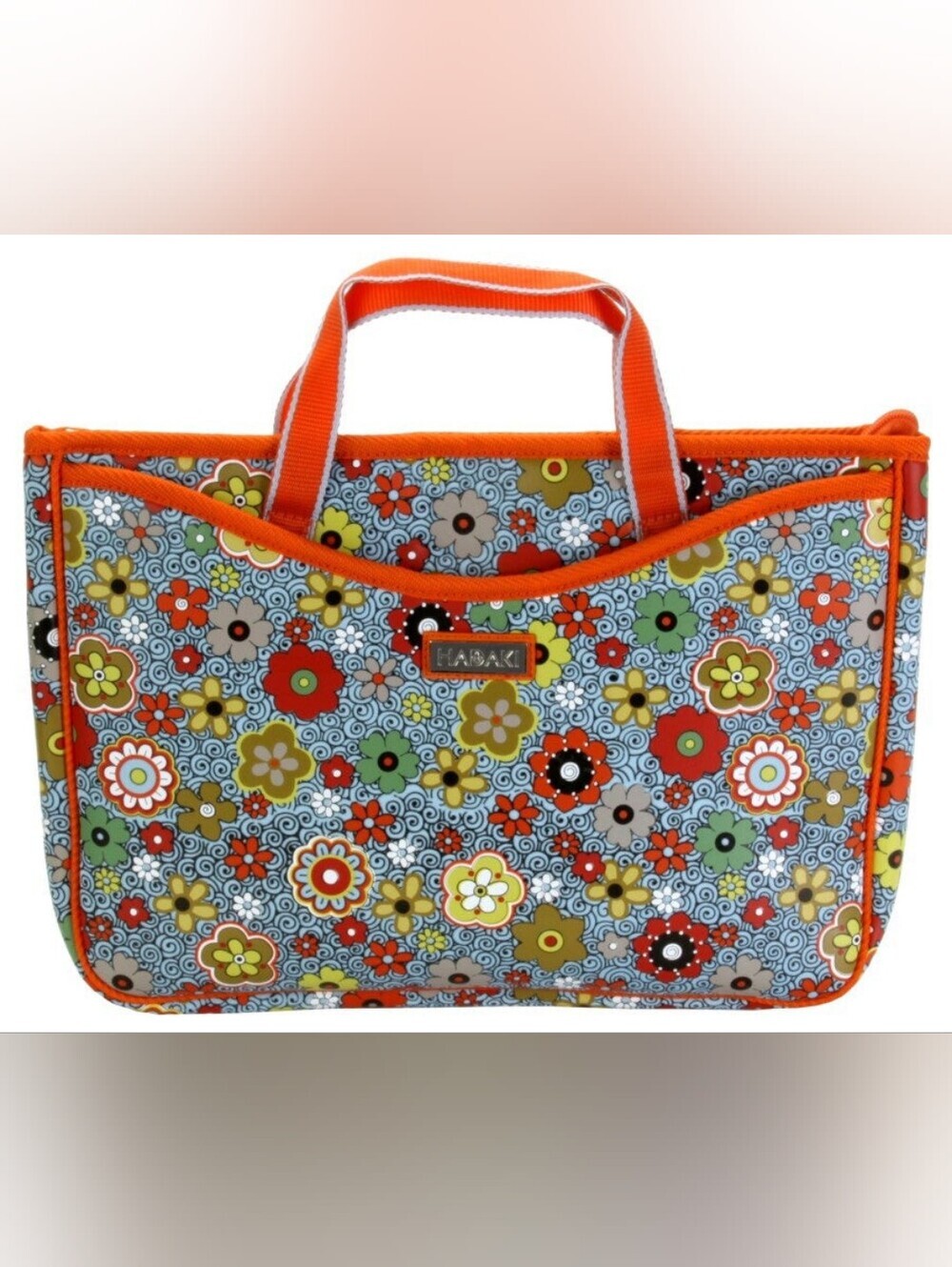 Hadaki Neoprene 15.4 Vegan Laptop Sleeve/Tote Orange Gray Floral Swirl Techwear
